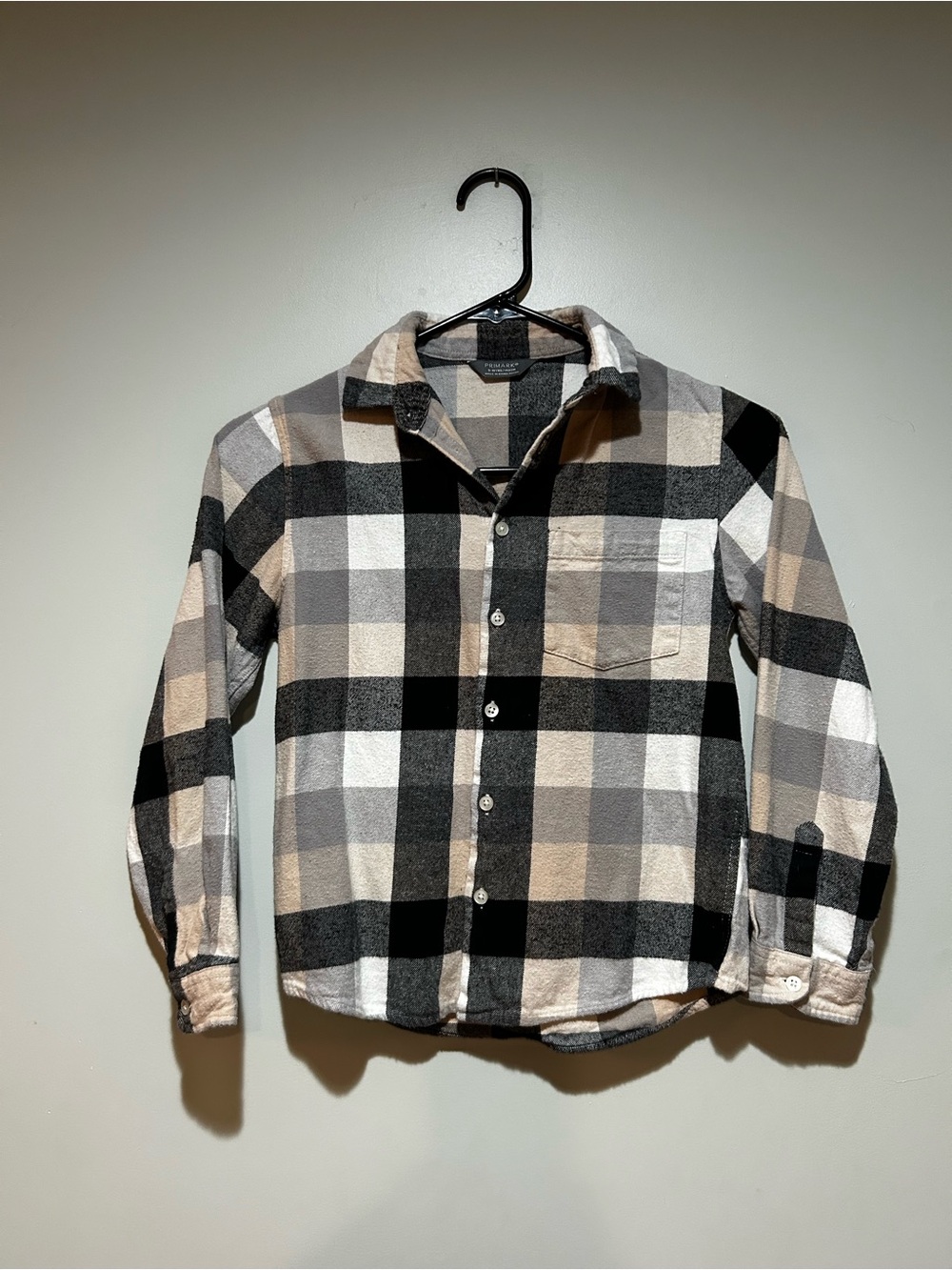 Primark Black, Gray & Cream Plaid Button-Down Shirt